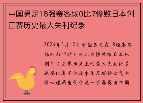 中国男足18强赛客场0比7惨败日本创正赛历史最大失利纪录 中国男足18强赛客场0比7惨败日本创正赛历史最大失利纪录